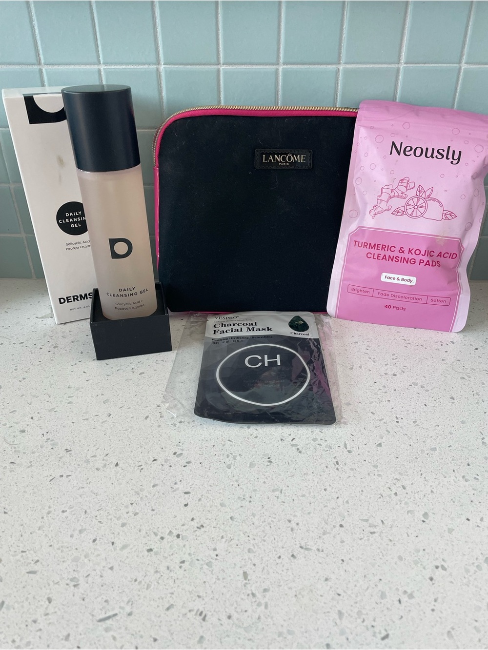 Beauty Bundle- Lamcome pouch,Neously cleaning pads, charcoal mask dermstore gel